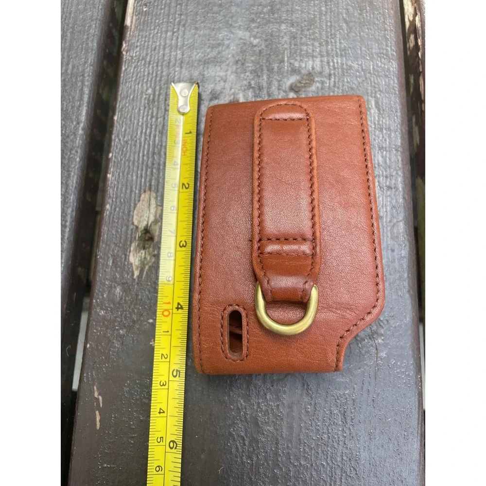 Coach Vintage Brown Leather Flip Phone Case Tech Accessory Brass D-Ring